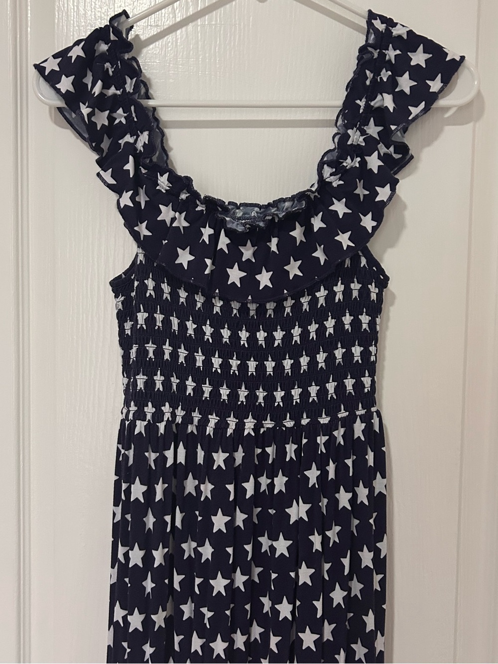 Navy Star-Print Maxi Dress with Ruffled Straps - Picture 4 of 6
